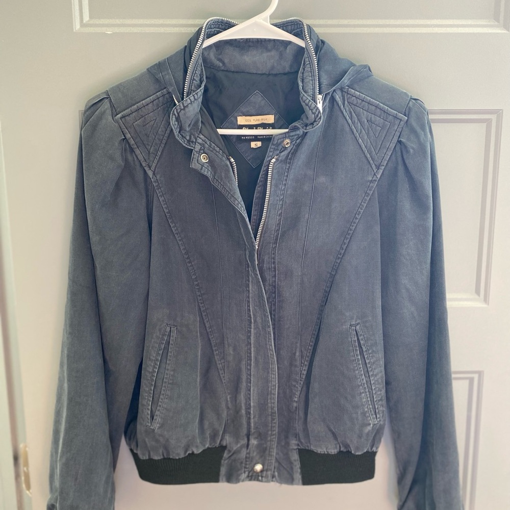 Vintage Mod Maid Charcoal Bomber Jacket 100% silk - Small